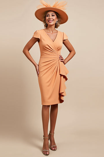 Orange Ruffled Mother of the Bride Dress with Short Sleeves